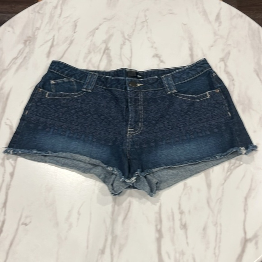 Aqua embroidered cutoff shorts